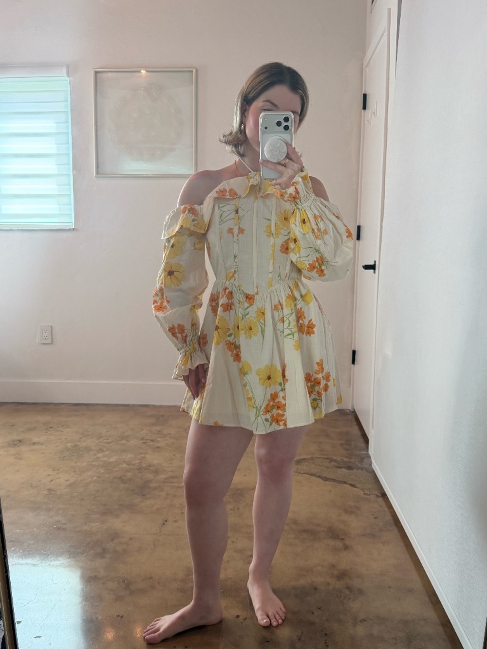 Sabo Lux Cream & Yellow Floral Mini Dress Size M